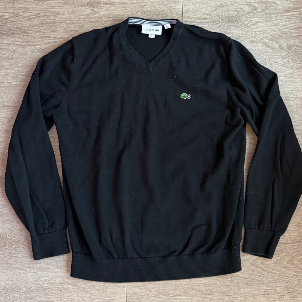 Lacoste Men’s Regular-Fit Black V-Neck Sweater 100% Cotton Classic Logo Medium - Picture 4 of 11